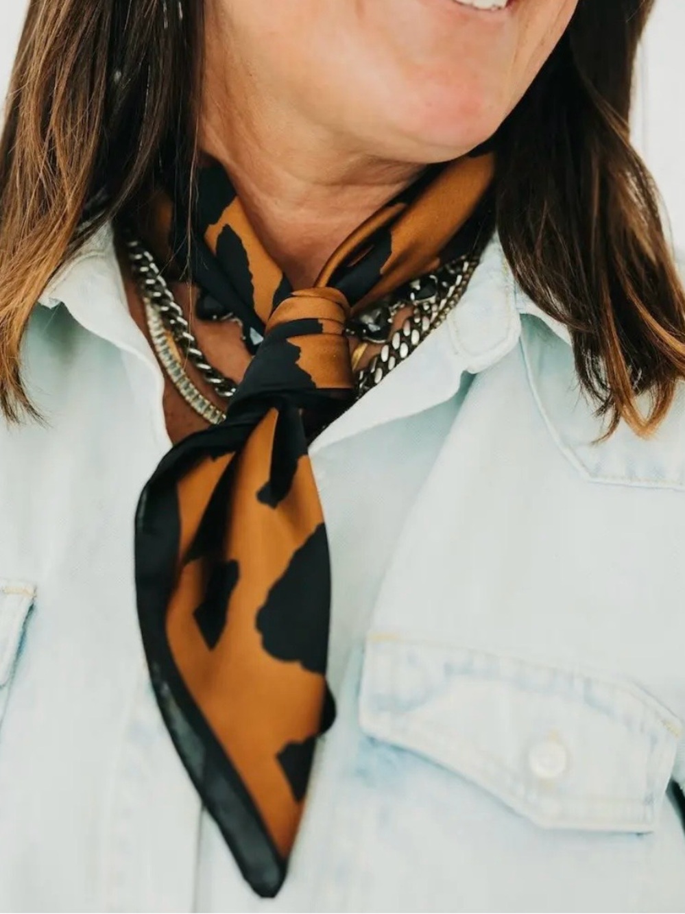 Pretty Simple Sylvie Leopard Square Scarf | Brown/Cream | New